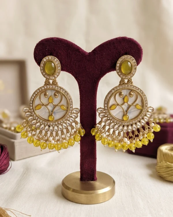 Yellow Stone Beaded Chandbali Earrings