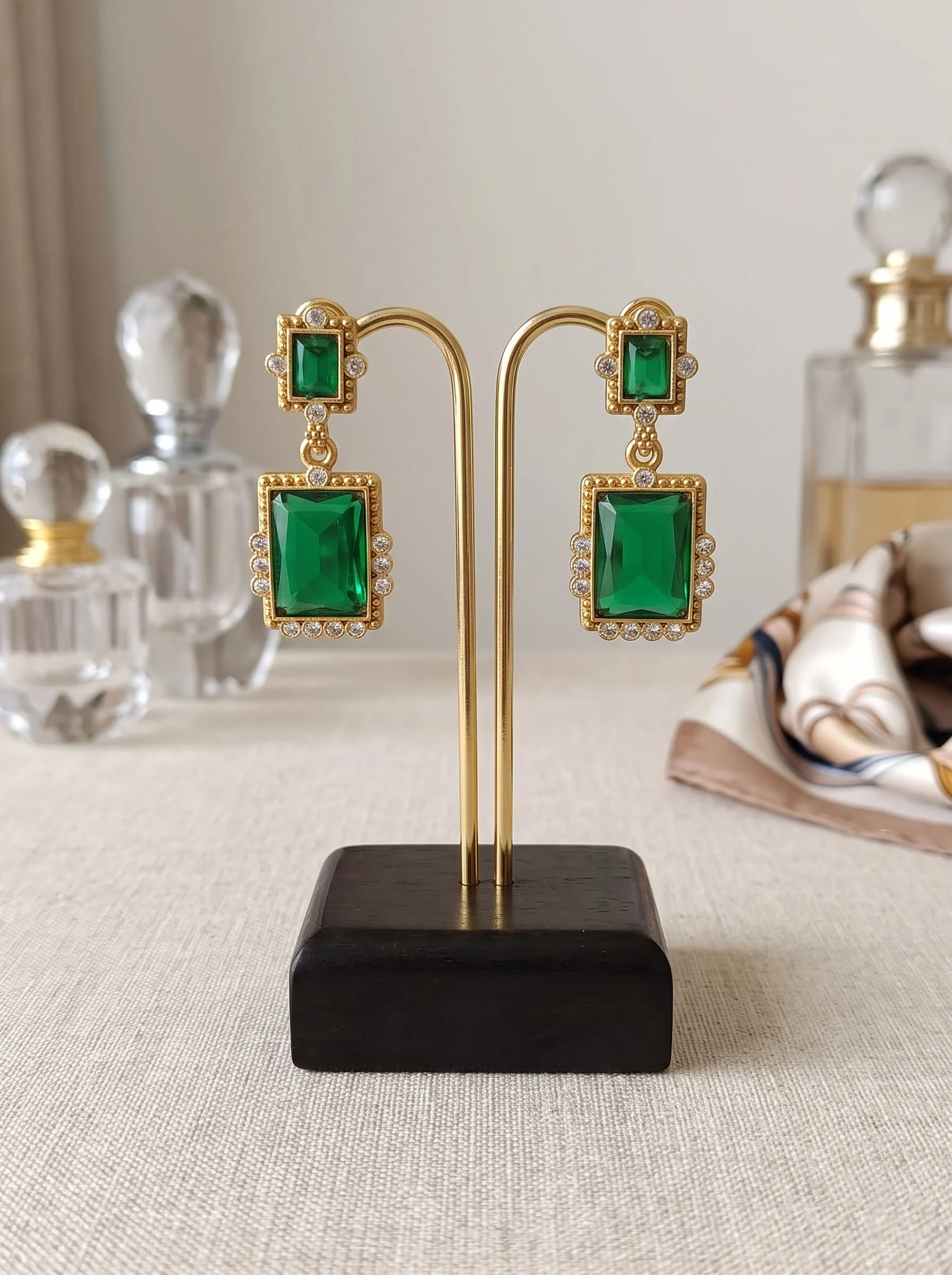 Emerald Green Geometric Drop Earrings - Image 5