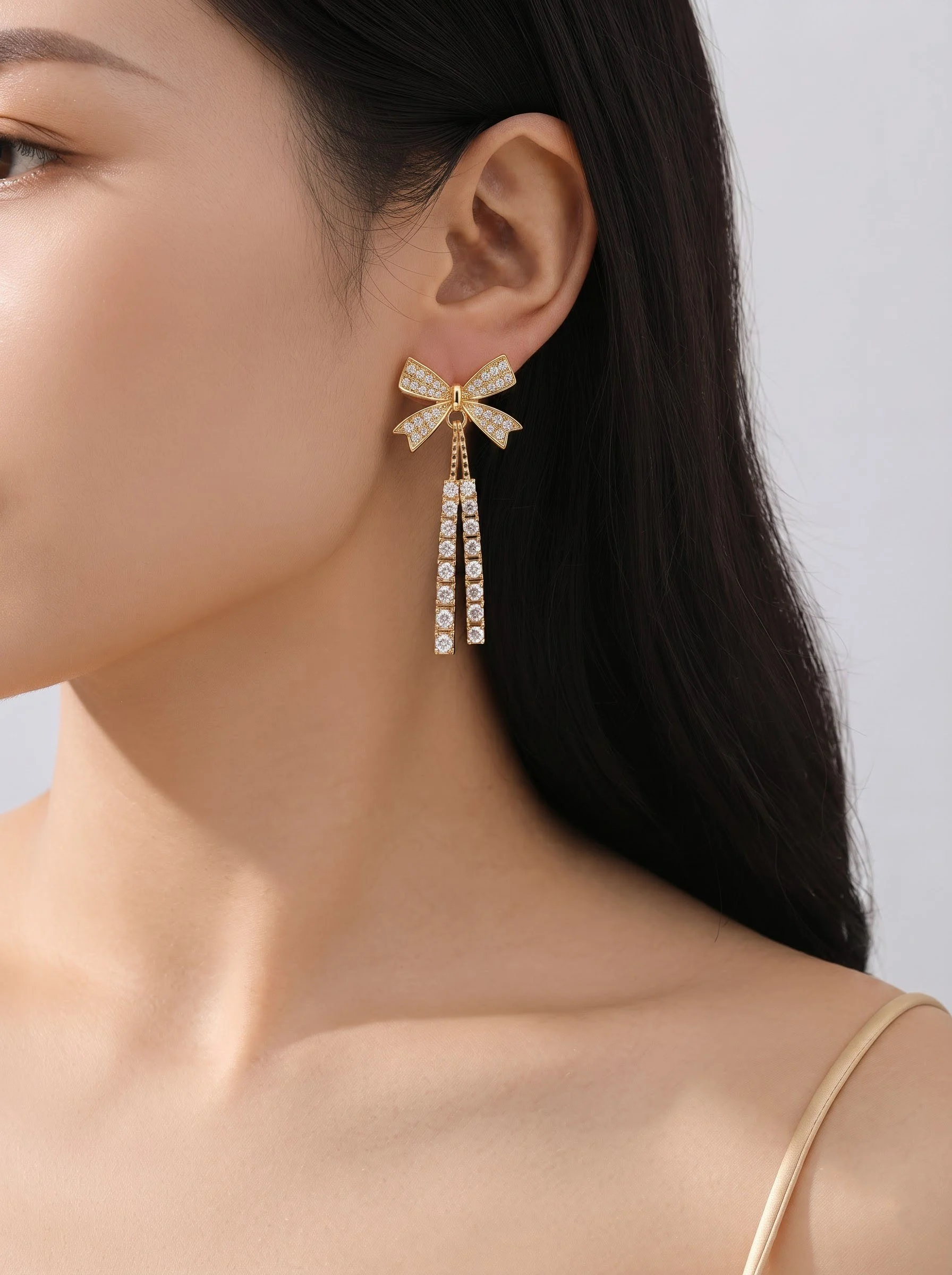 Crystal Bow Drop Earrings - Image 4