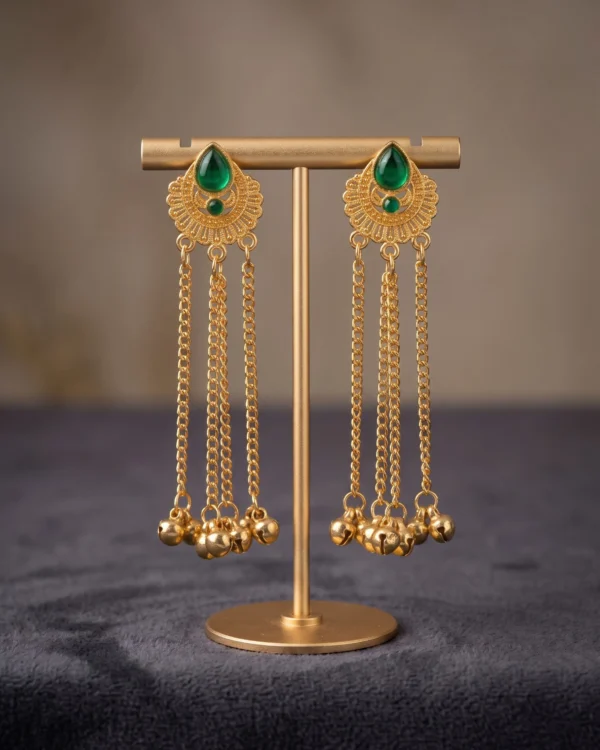 Green Tassel Chain Drop Earrings