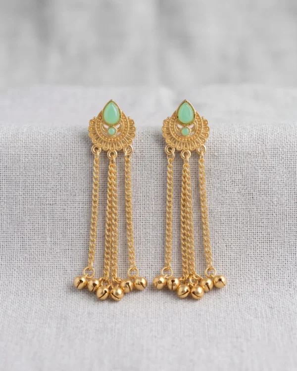 Mint Green Ghungroo Chain Earrings
