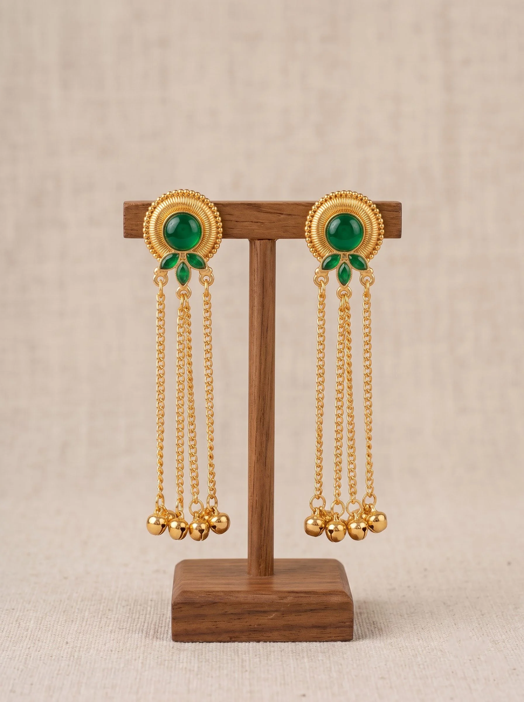 Emerald Grace Chain Drop Earrings - Image 2