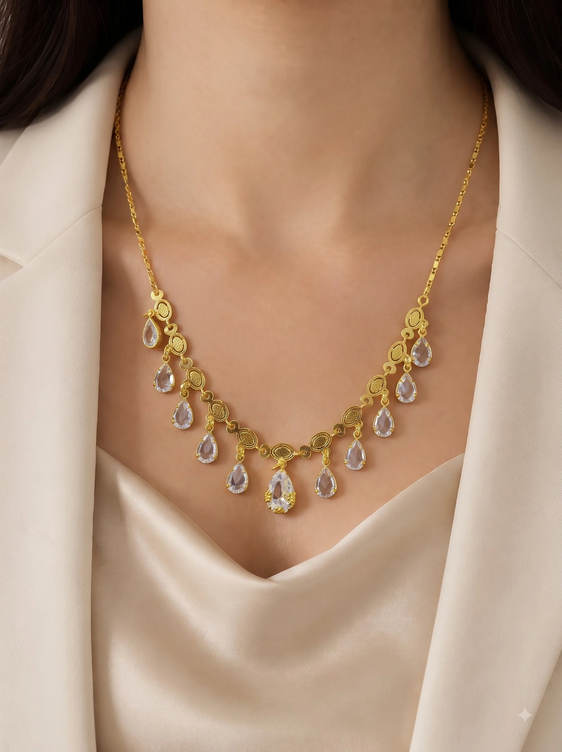 Royal Gold Plated Crystal Drop Necklace - Image 3