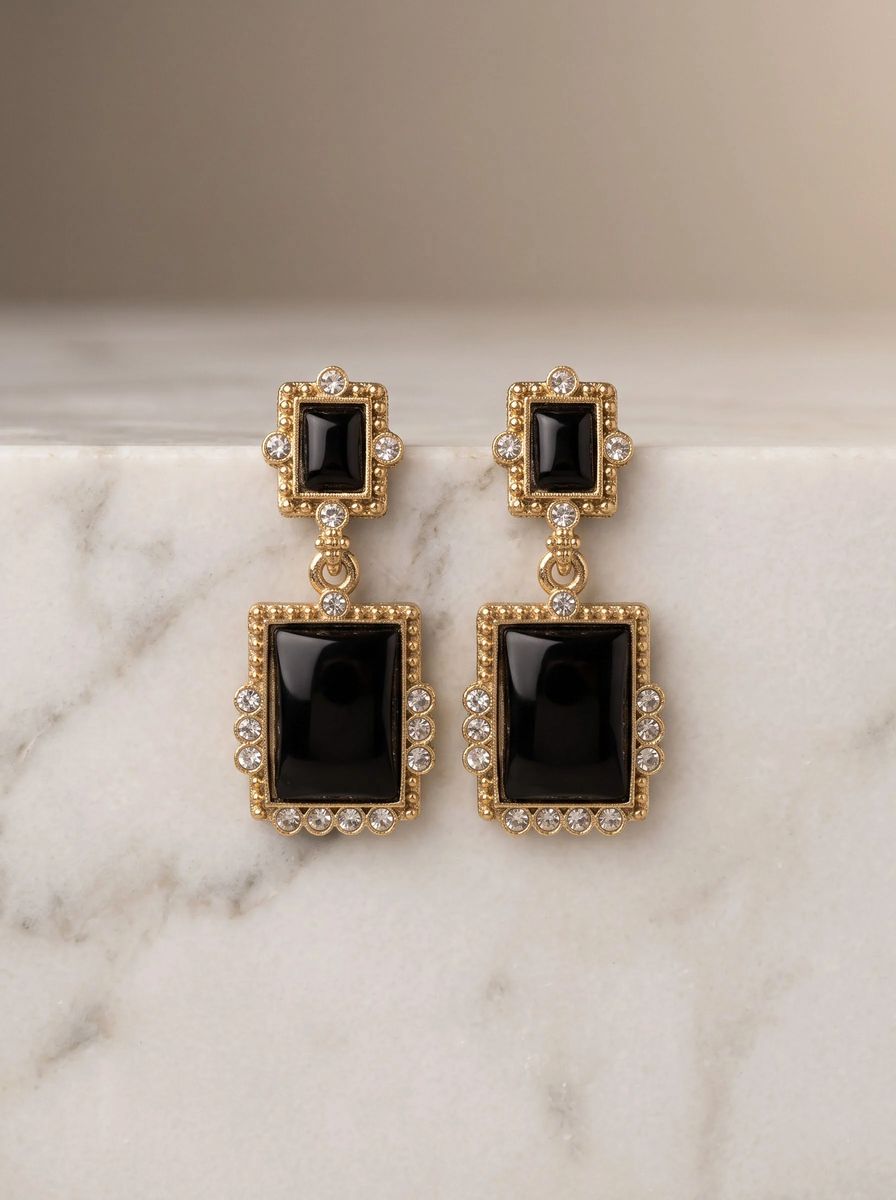 Black Stone Geometric Drop Earrings - Image 5