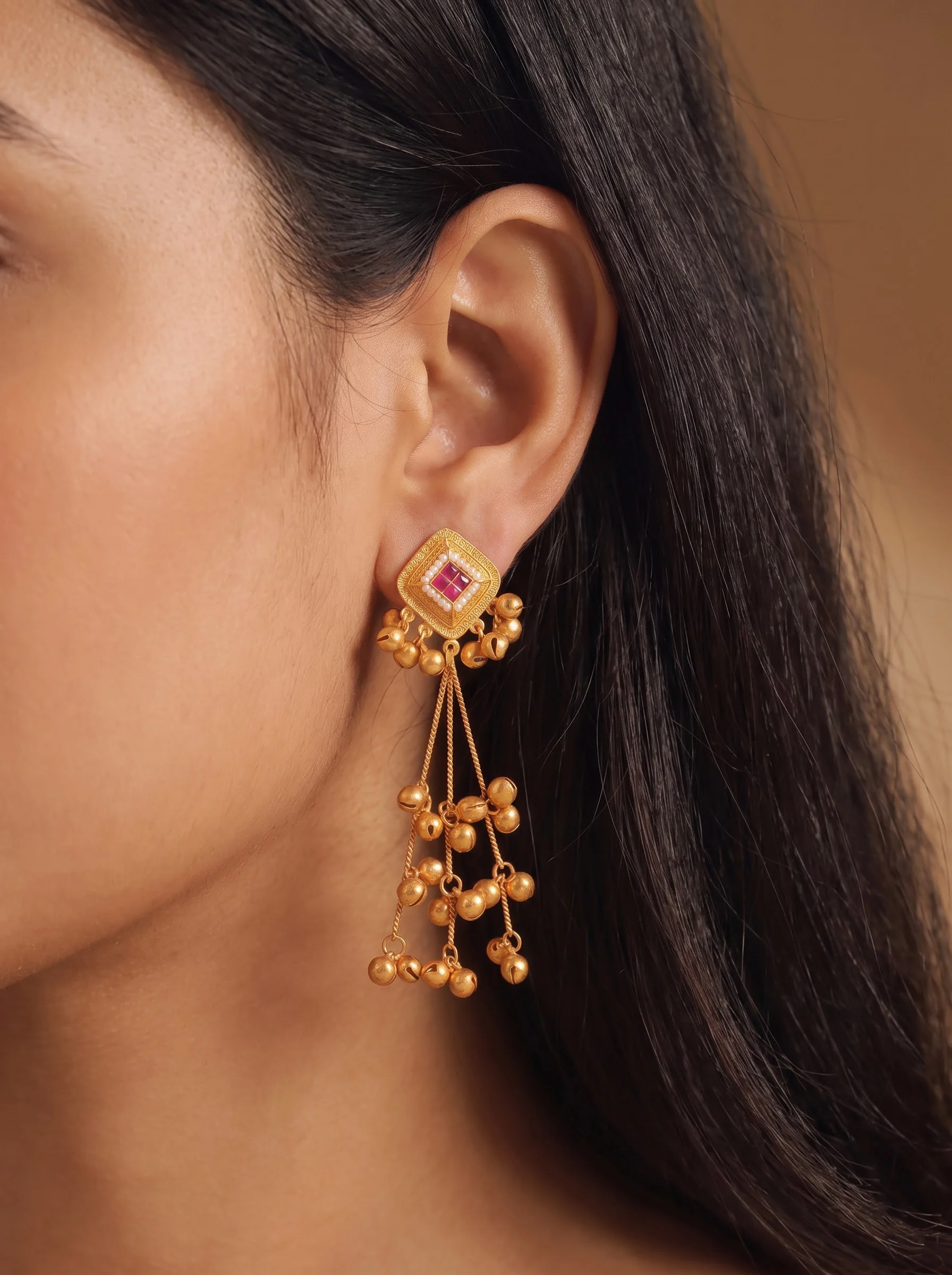 Pink Pearl Drop Earrings - Image 5