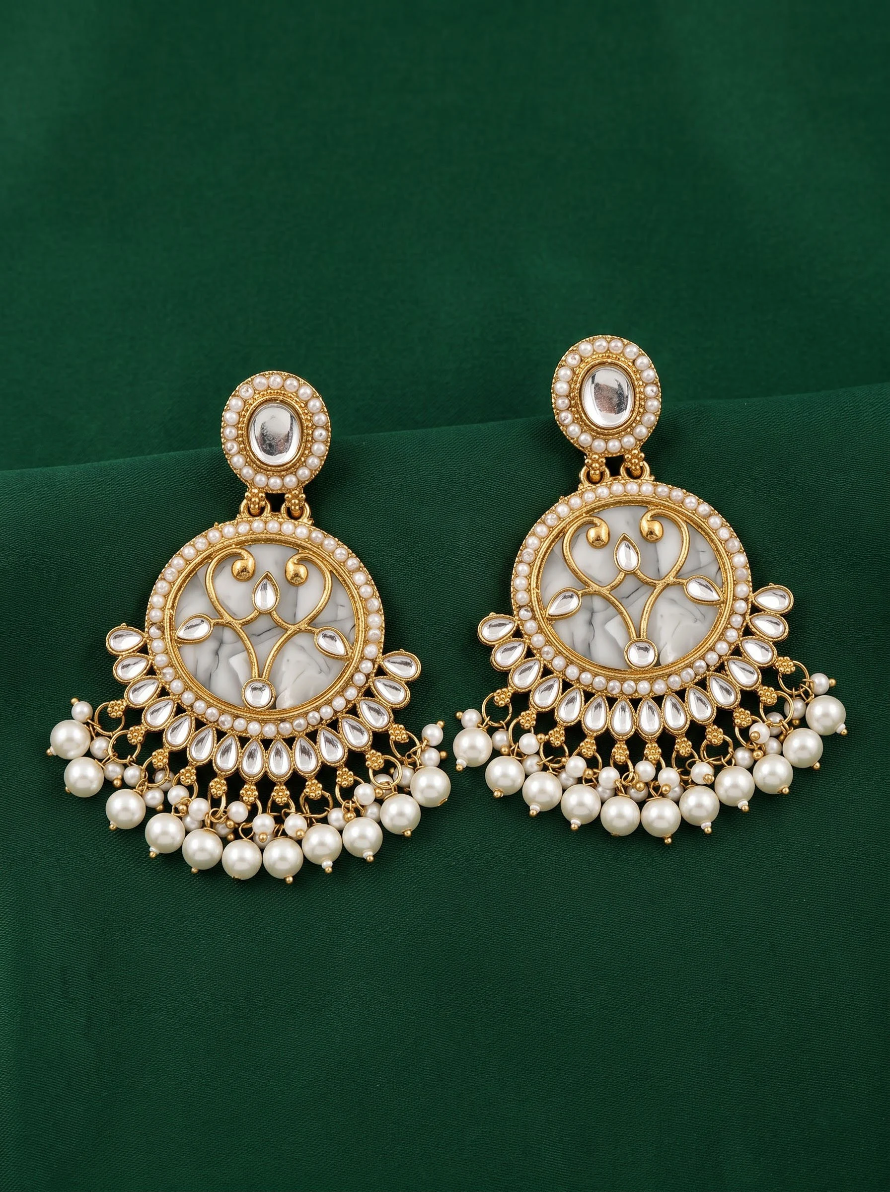 Maroon Beaded Chandbali Earrings - Image 3