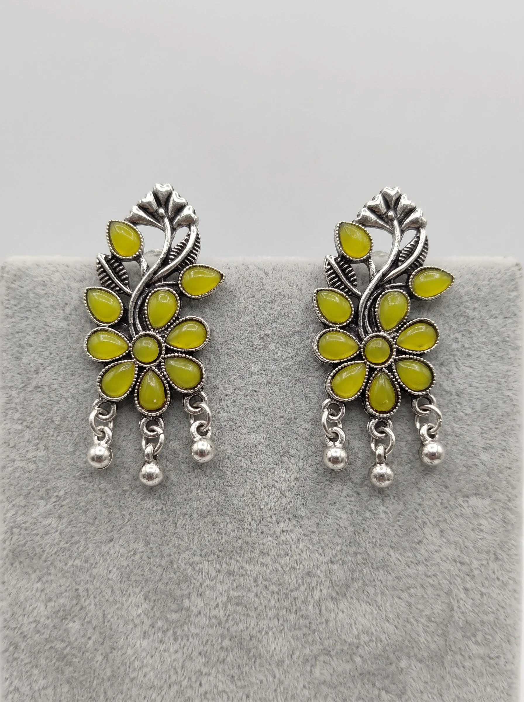 Yellow Floral Oxidised Drop Earrings - Image 2