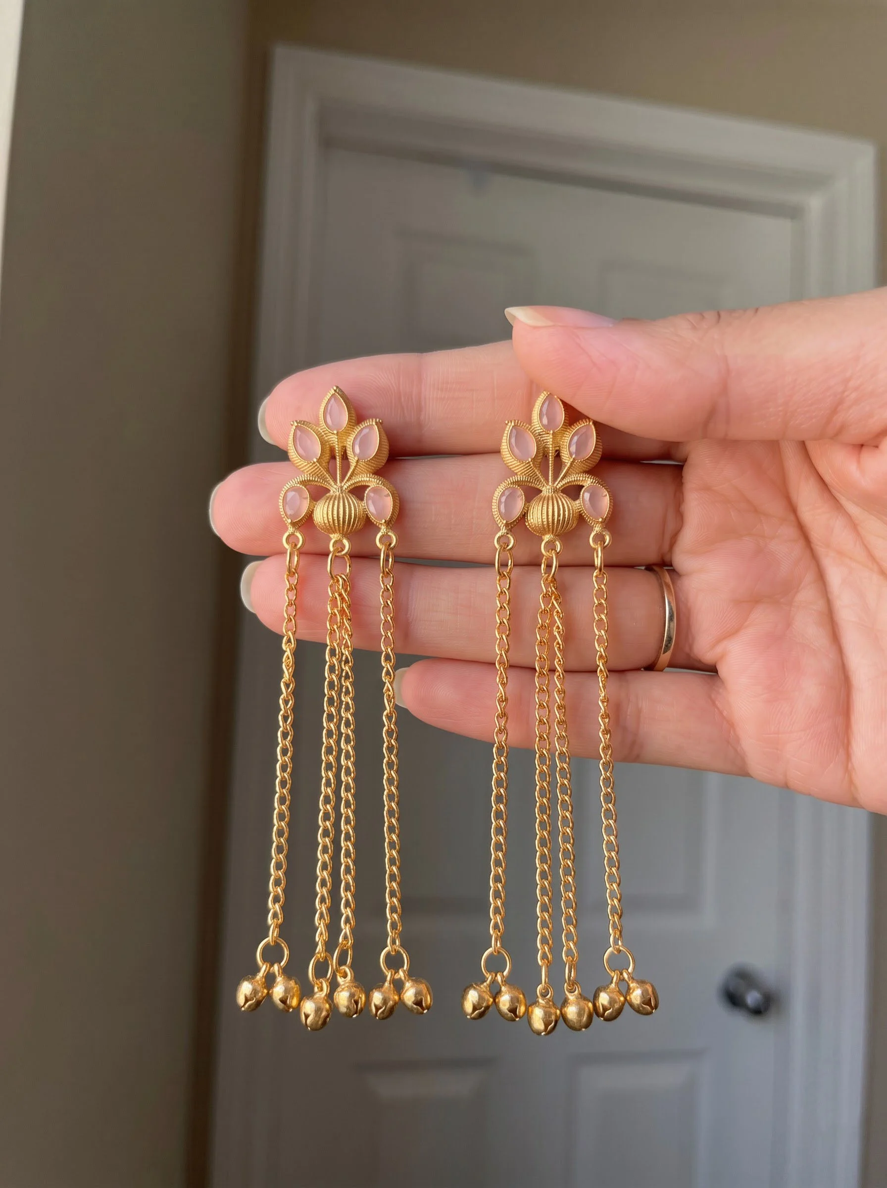 Blush Petal Cascade Chain Earrings - Image 4