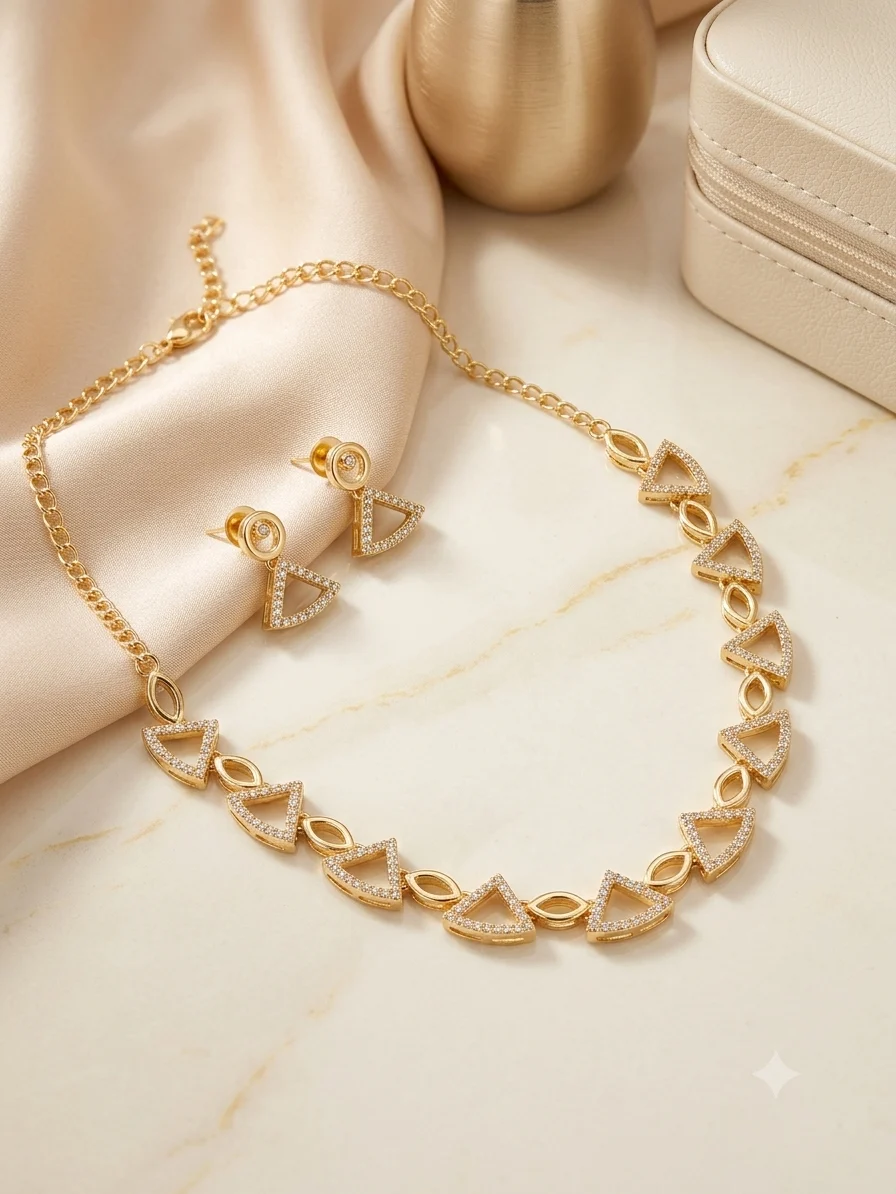 Crystal Leaf Gold Necklace Set - Image 6