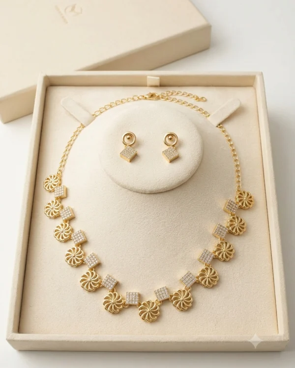 Floral Charm Gold Necklace Set