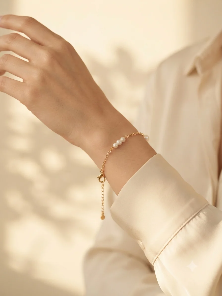 Minimal Pearl Charm Gold-Tone Chain Bracelet - Image 6