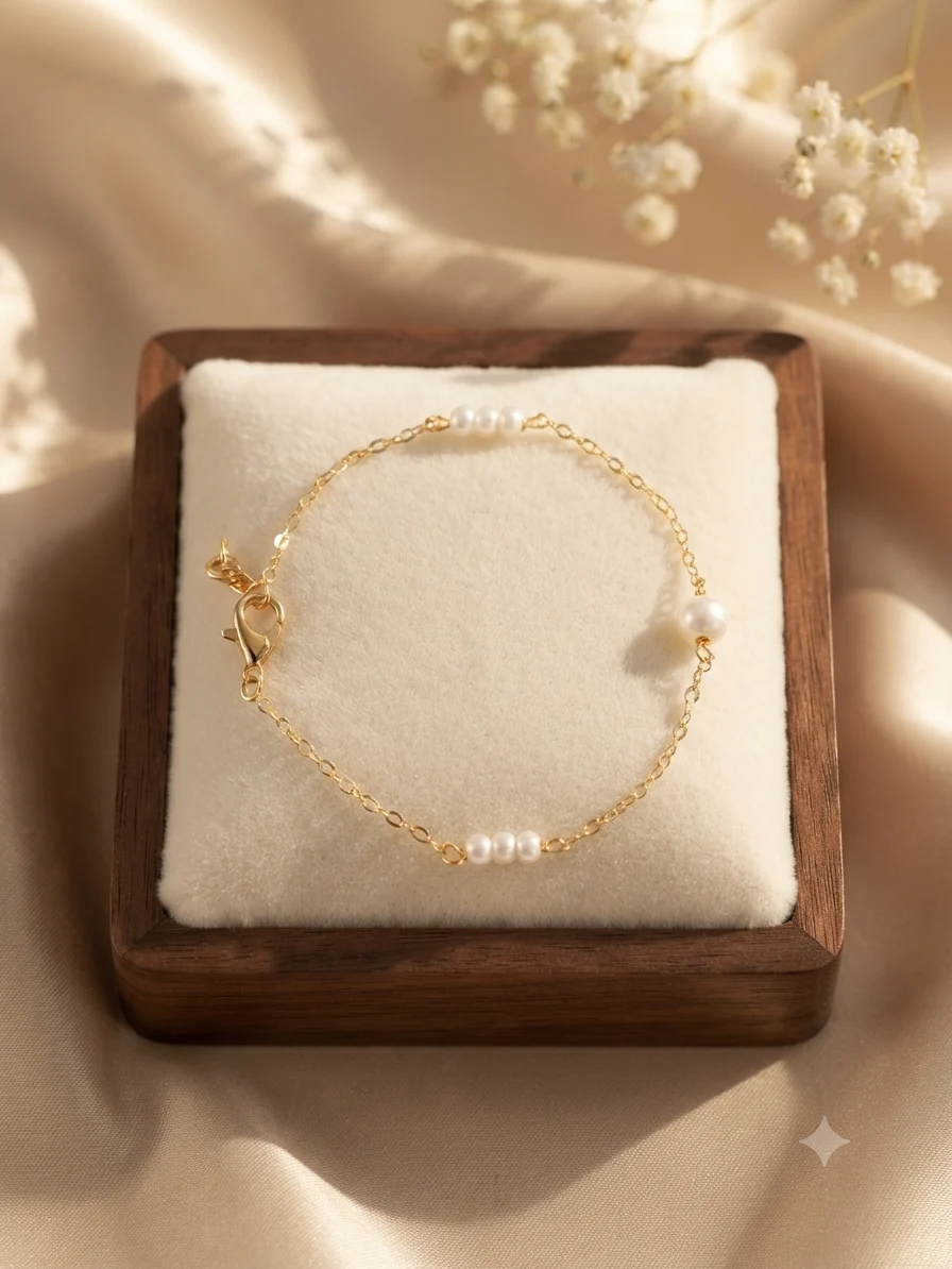 Minimal Pearl Charm Gold-Tone Chain Bracelet - Image 5