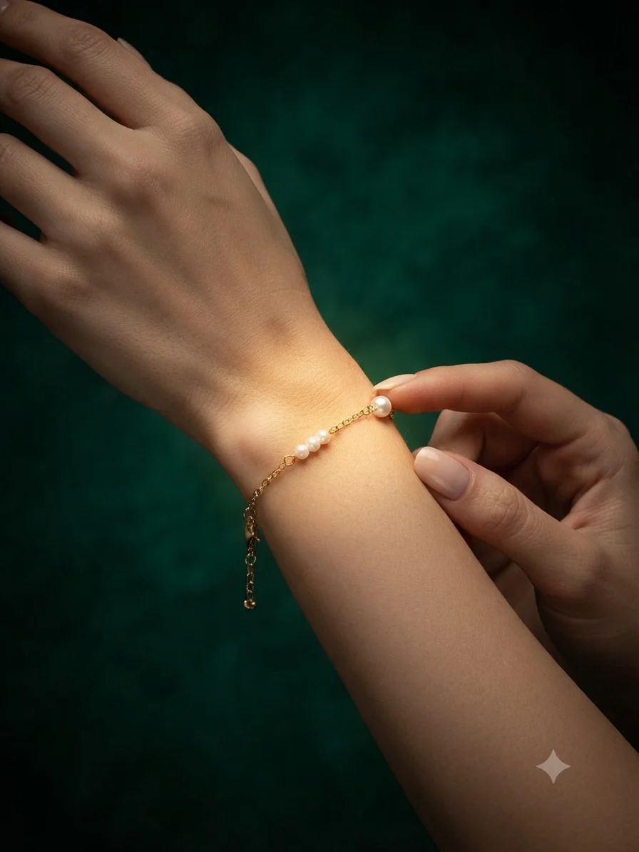 Minimal Pearl Charm Gold-Tone Chain Bracelet - Image 4
