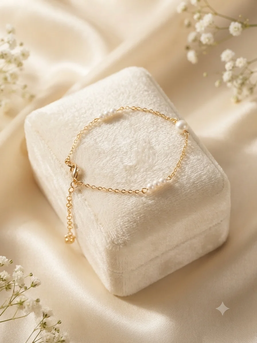 Minimal Pearl Charm Gold-Tone Chain Bracelet - Image 3