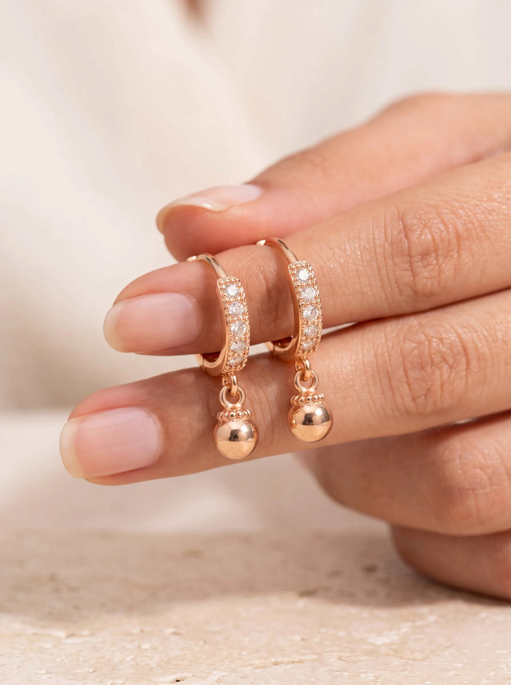 Rose Gold Ball Charm Earrings - Image 4