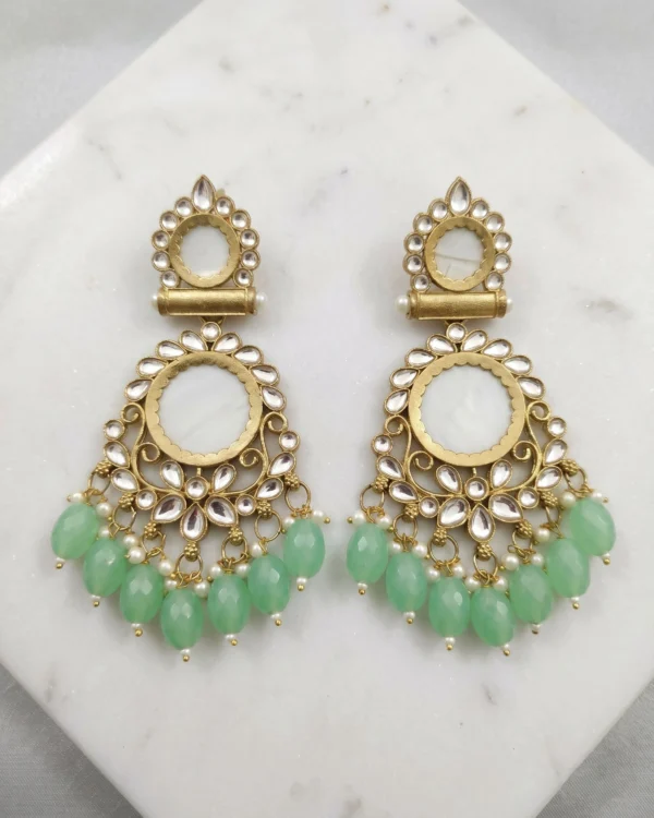 Mint Green Kundan Beaded Earrings