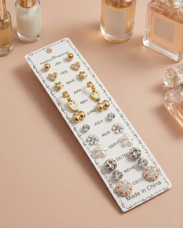 12 Pairs Gold & Silver Stud Earrings Set