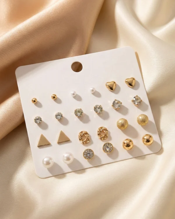 12 Pairs Gold Stud Earrings Set for Women