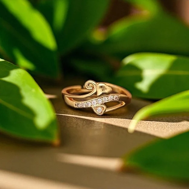 Crystal Swirl Heart Gold Ring - Image 2