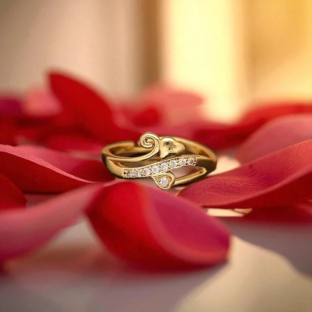 Crystal Swirl Heart Gold Ring - Image 3