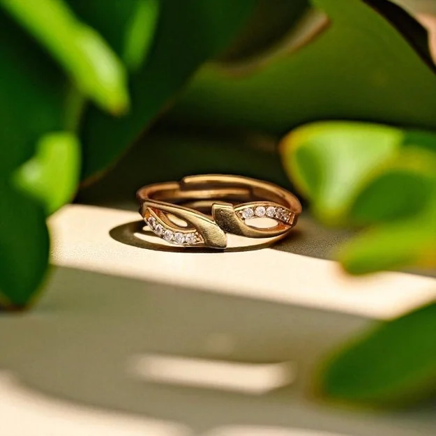 Crystal Leaf Wrap Gold Ring - Image 5