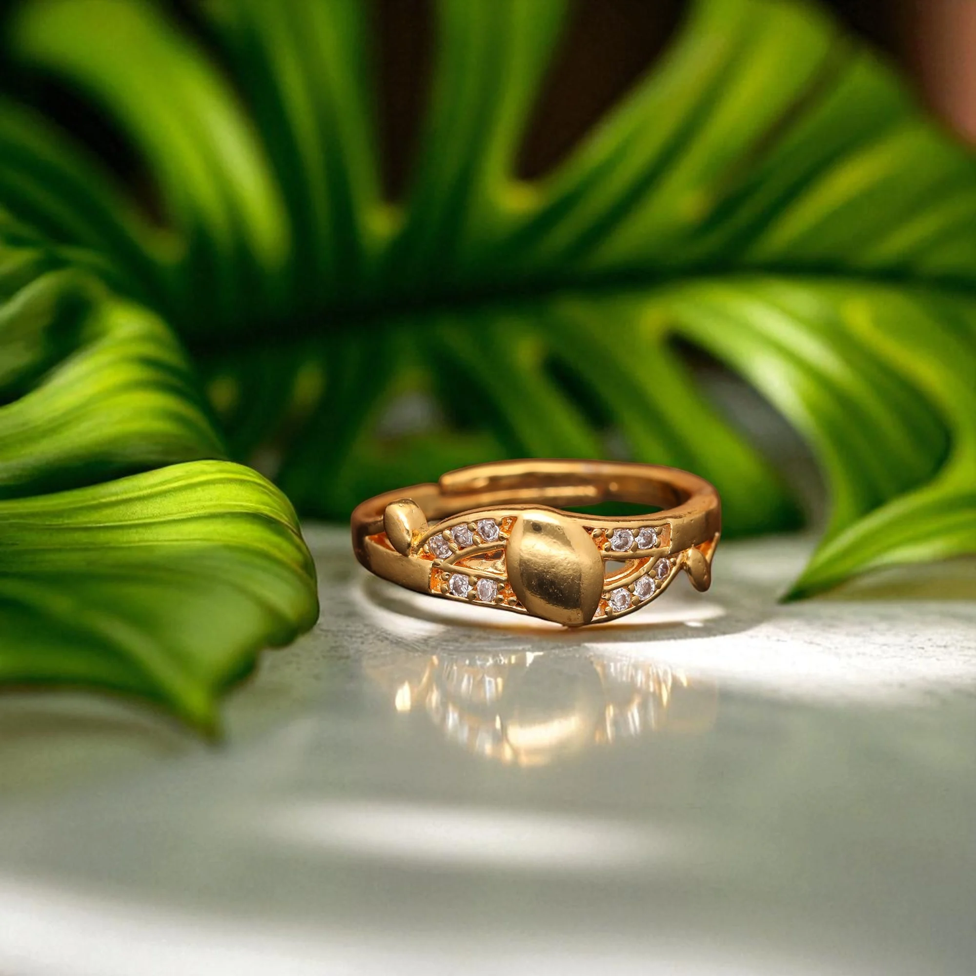 Crystal Heart Knot Gold Ring - Image 4