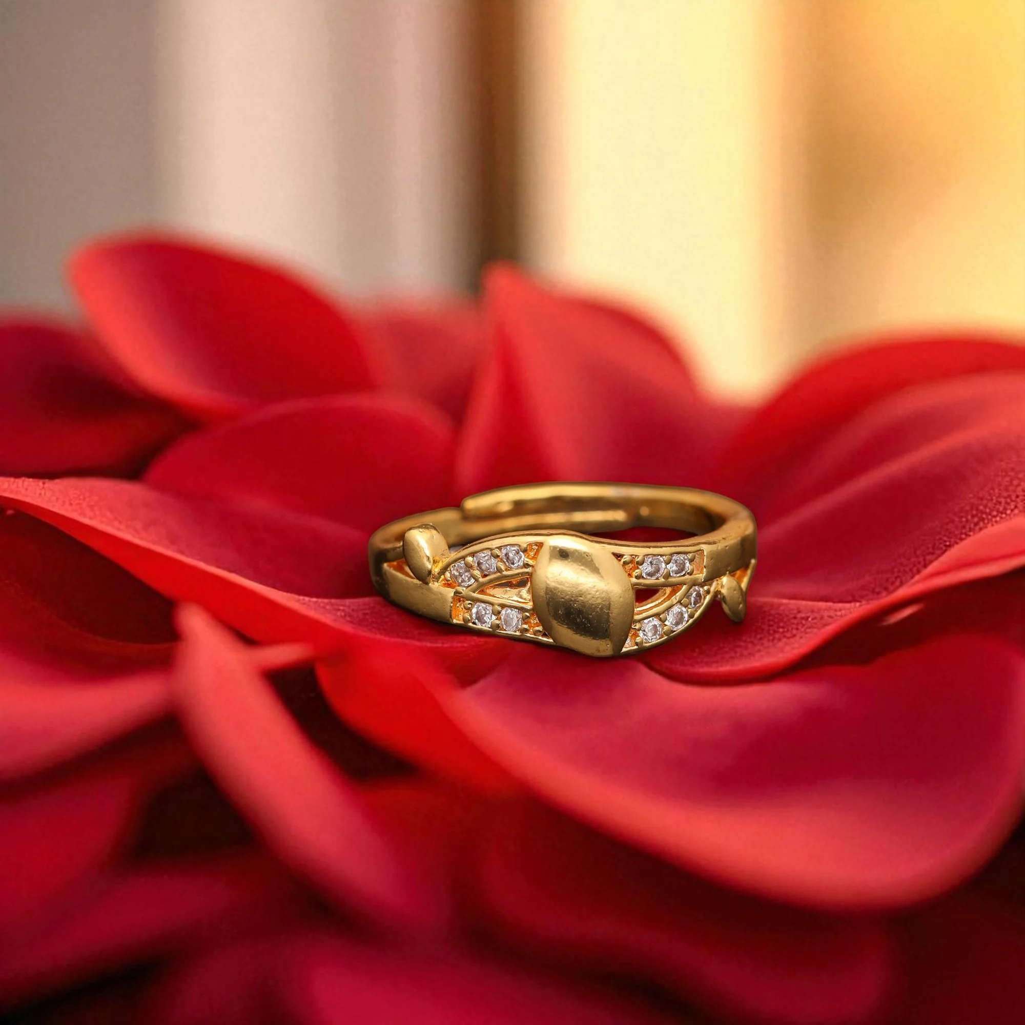 Crystal Heart Knot Gold Ring