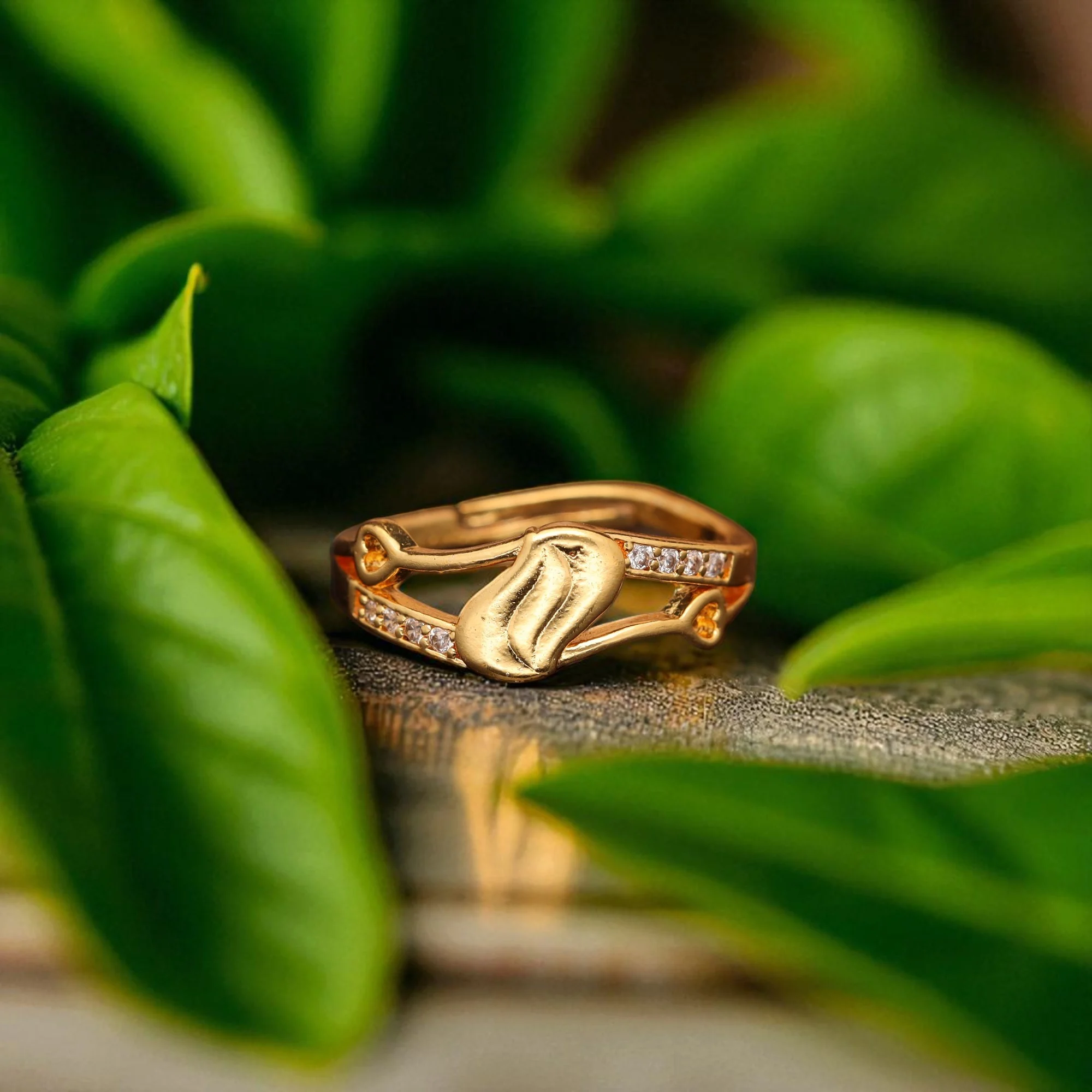 Crystal Leaf Wrap Gold Ring
