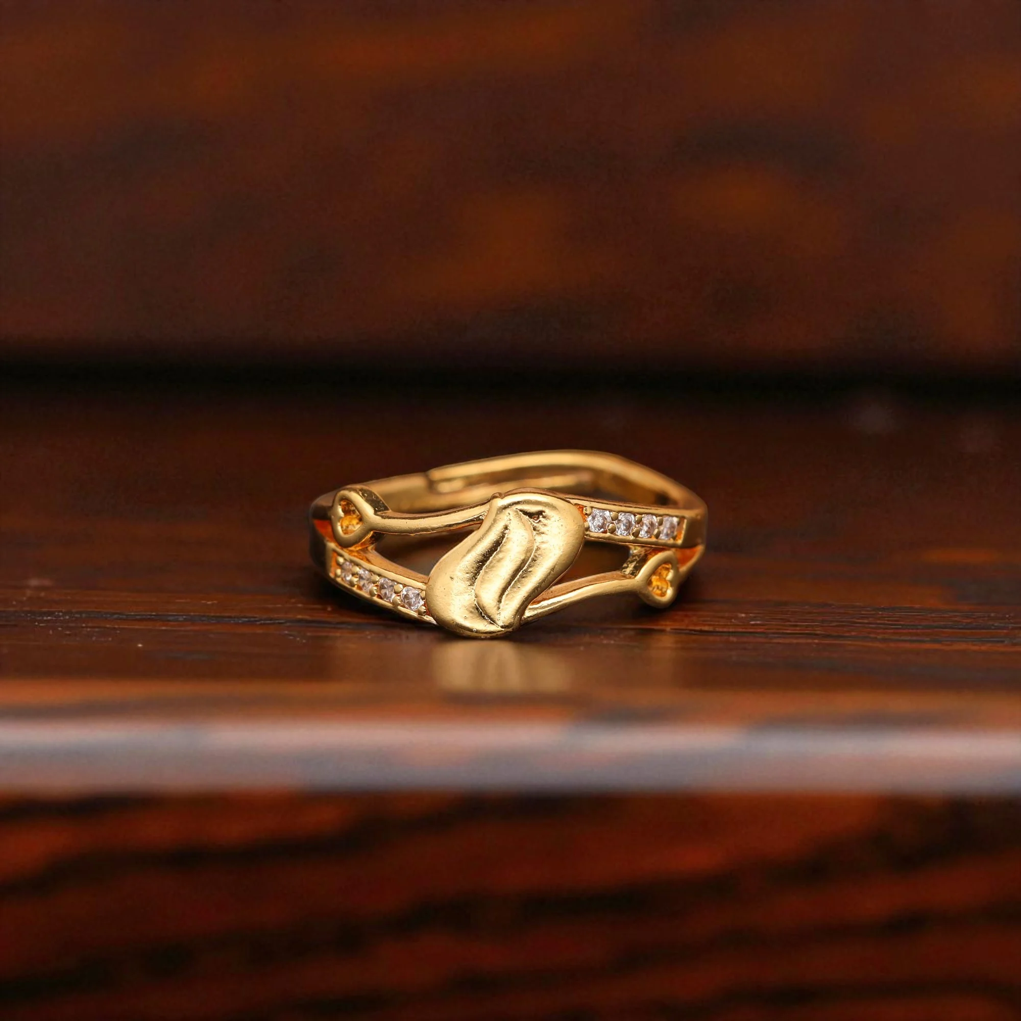 Crystal Leaf Wrap Gold Ring - Image 3