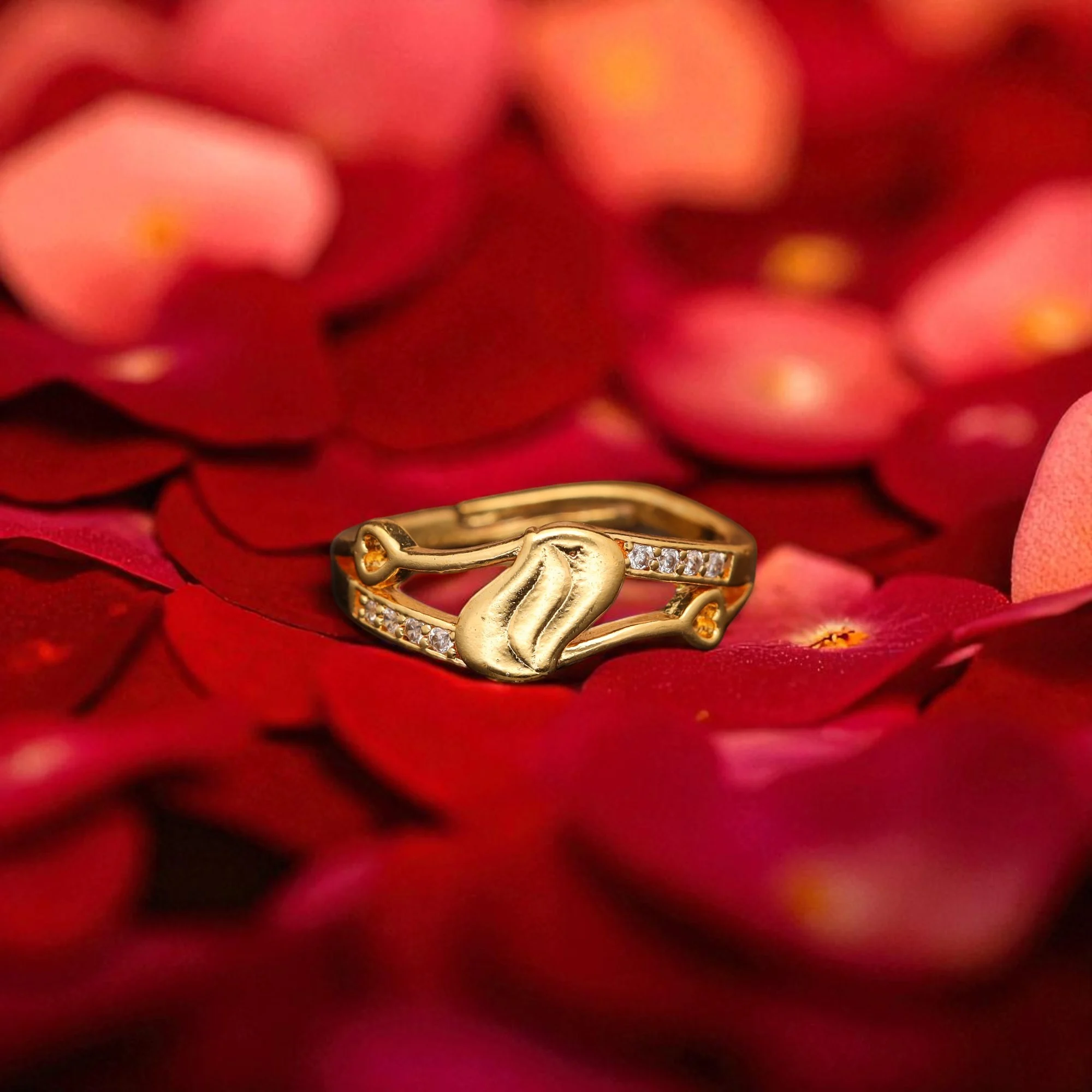 Crystal Leaf Wrap Gold Ring - Image 2