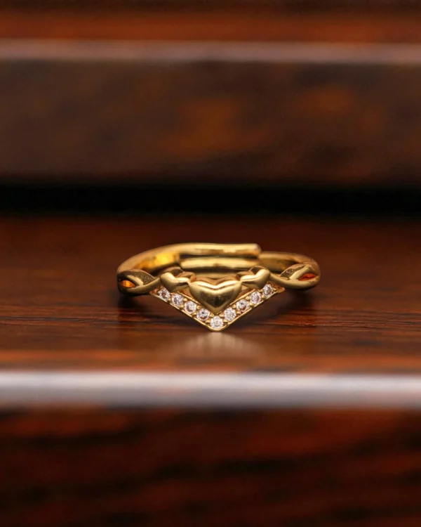 Crystal Heart Chevron Gold Ring