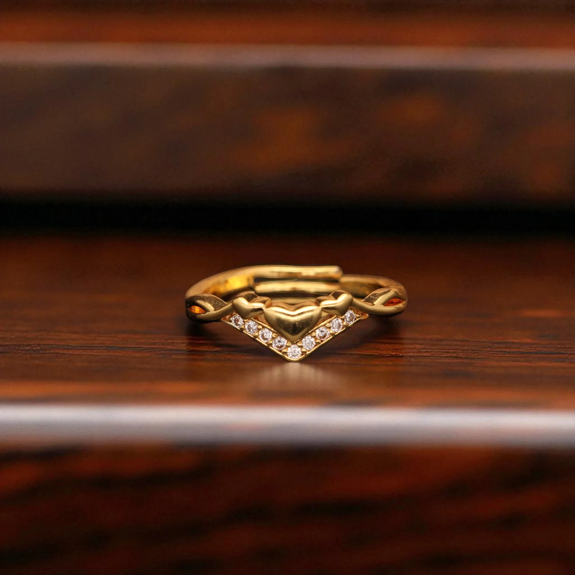 Crystal Heart Chevron Gold Ring