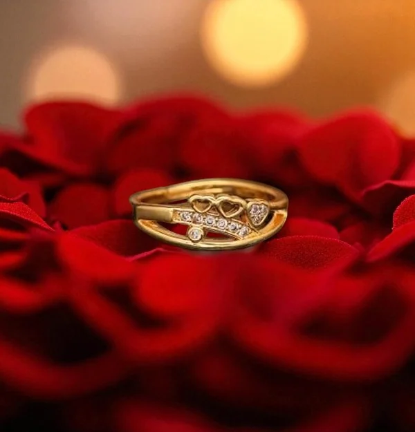 Crystal Heart Wave Gold Ring