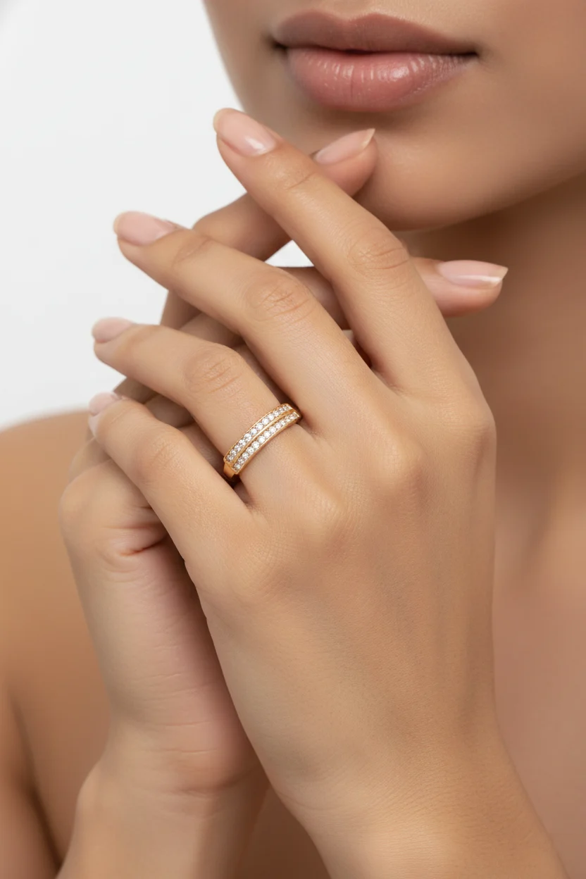 Double Row Crystal Gold Ring - Image 4