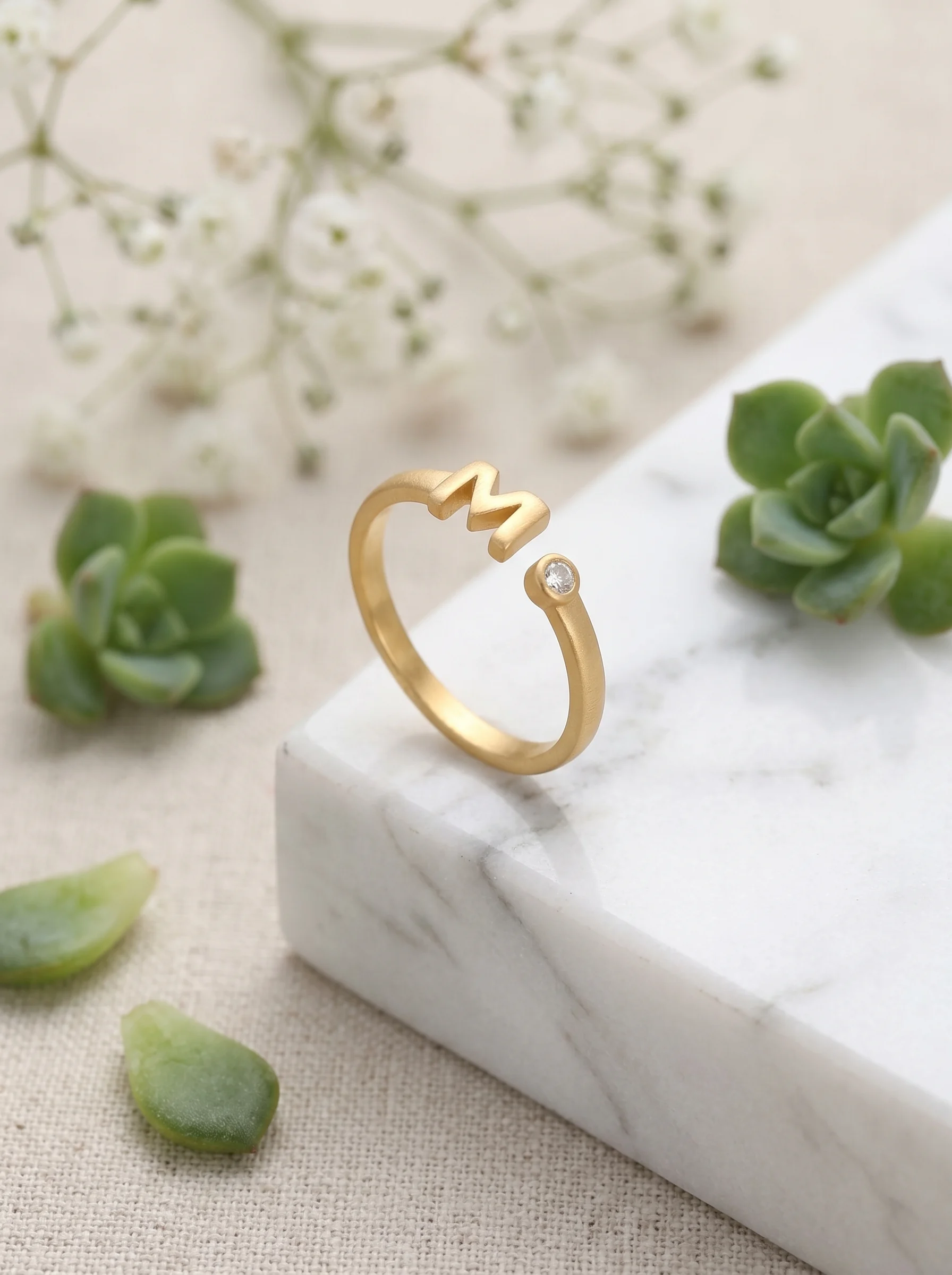 Golden Initial M Ring