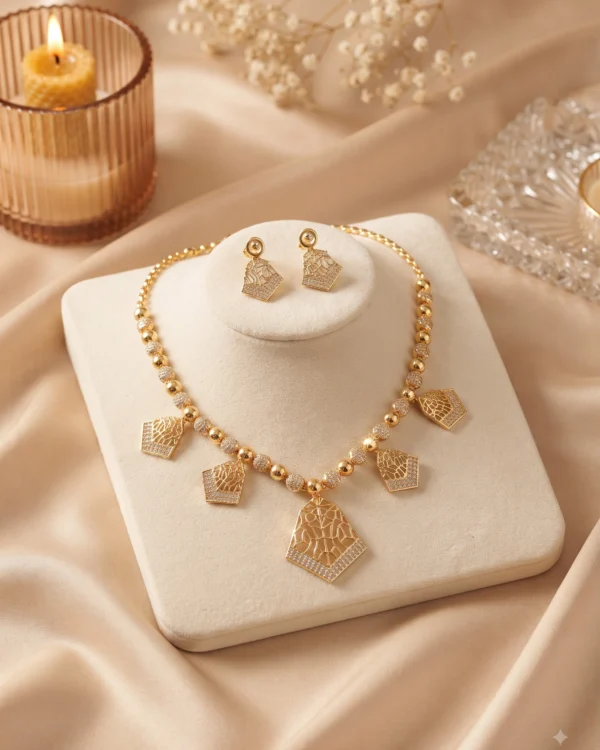 Geometric Charm Gold Necklace Set
