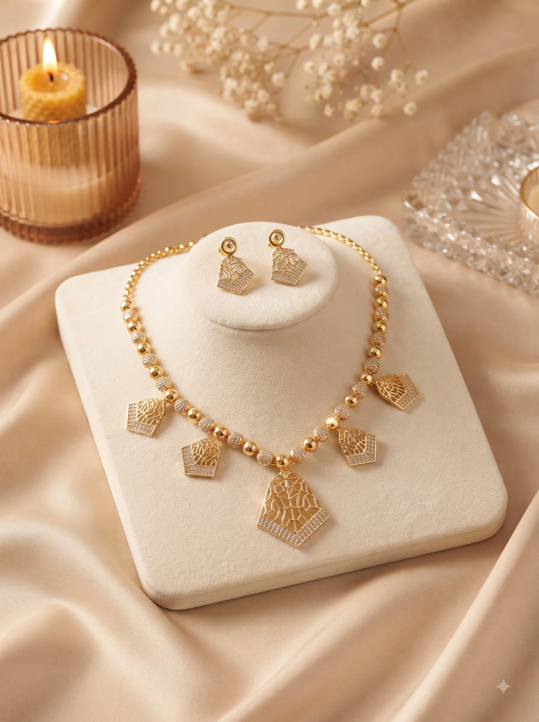 Geometric Charm Gold Necklace Set