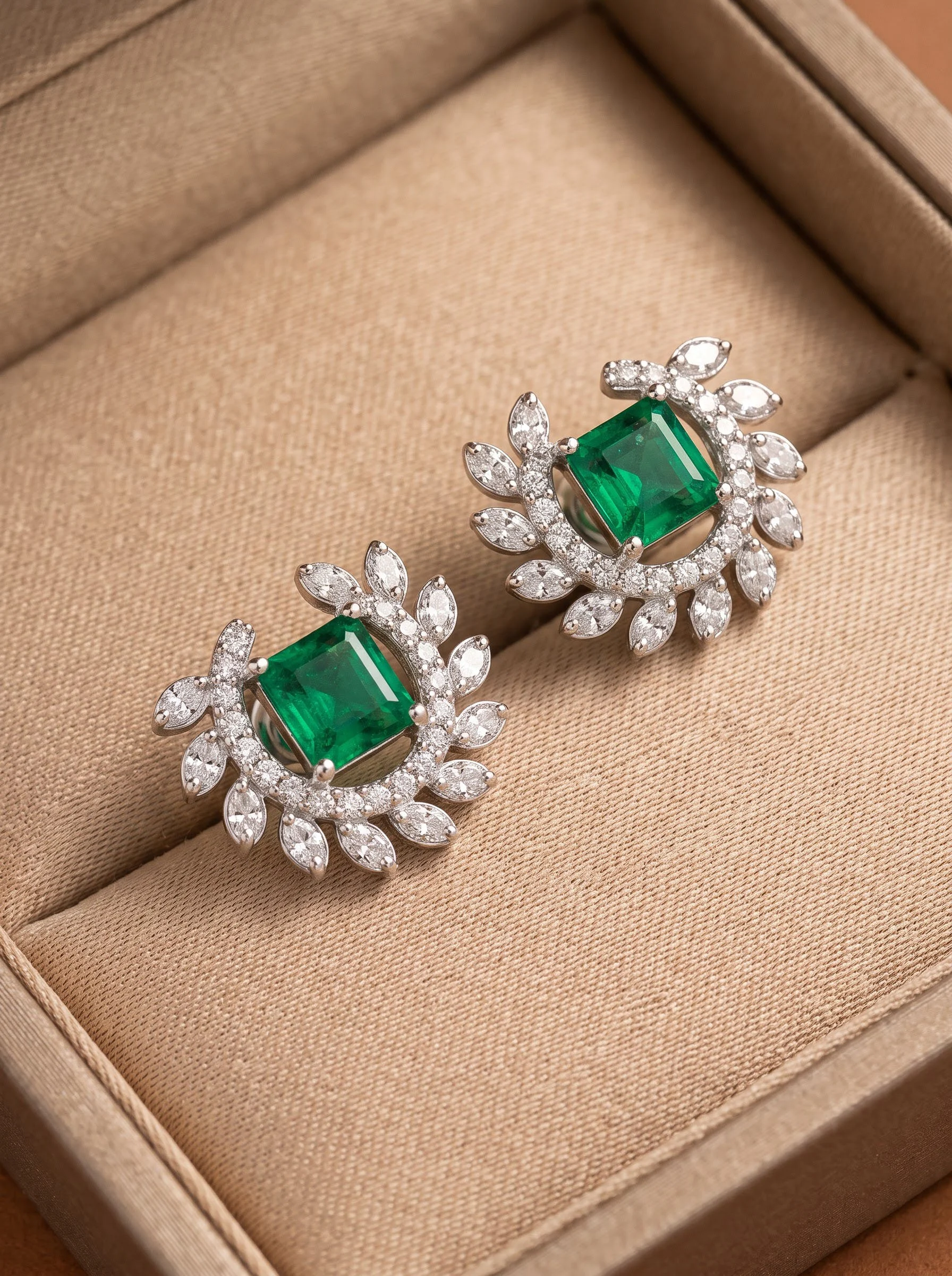 Princess Cut Green Stud Earrings - Image 3