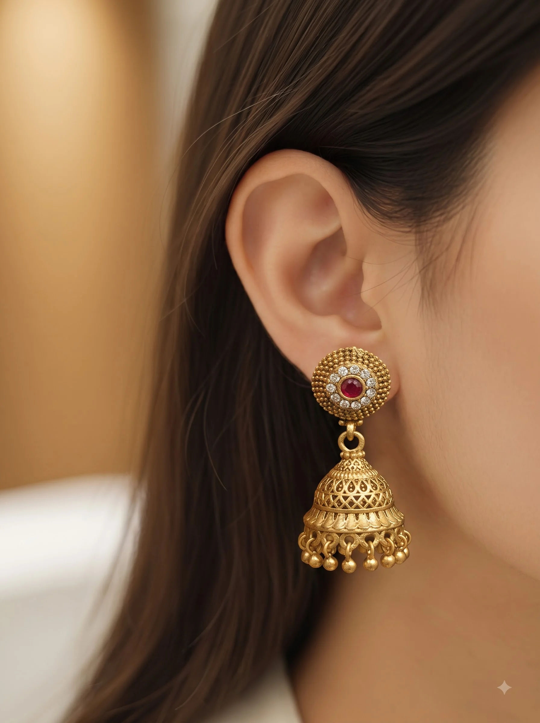 Traditional Gold Jhumka Earrings - Image 2