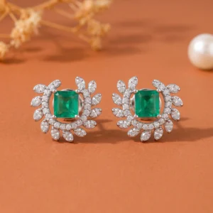 Princess Cut Green Stud Earrings