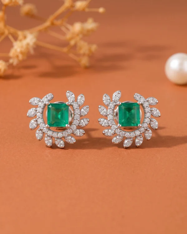 Princess Cut Green Stud Earrings