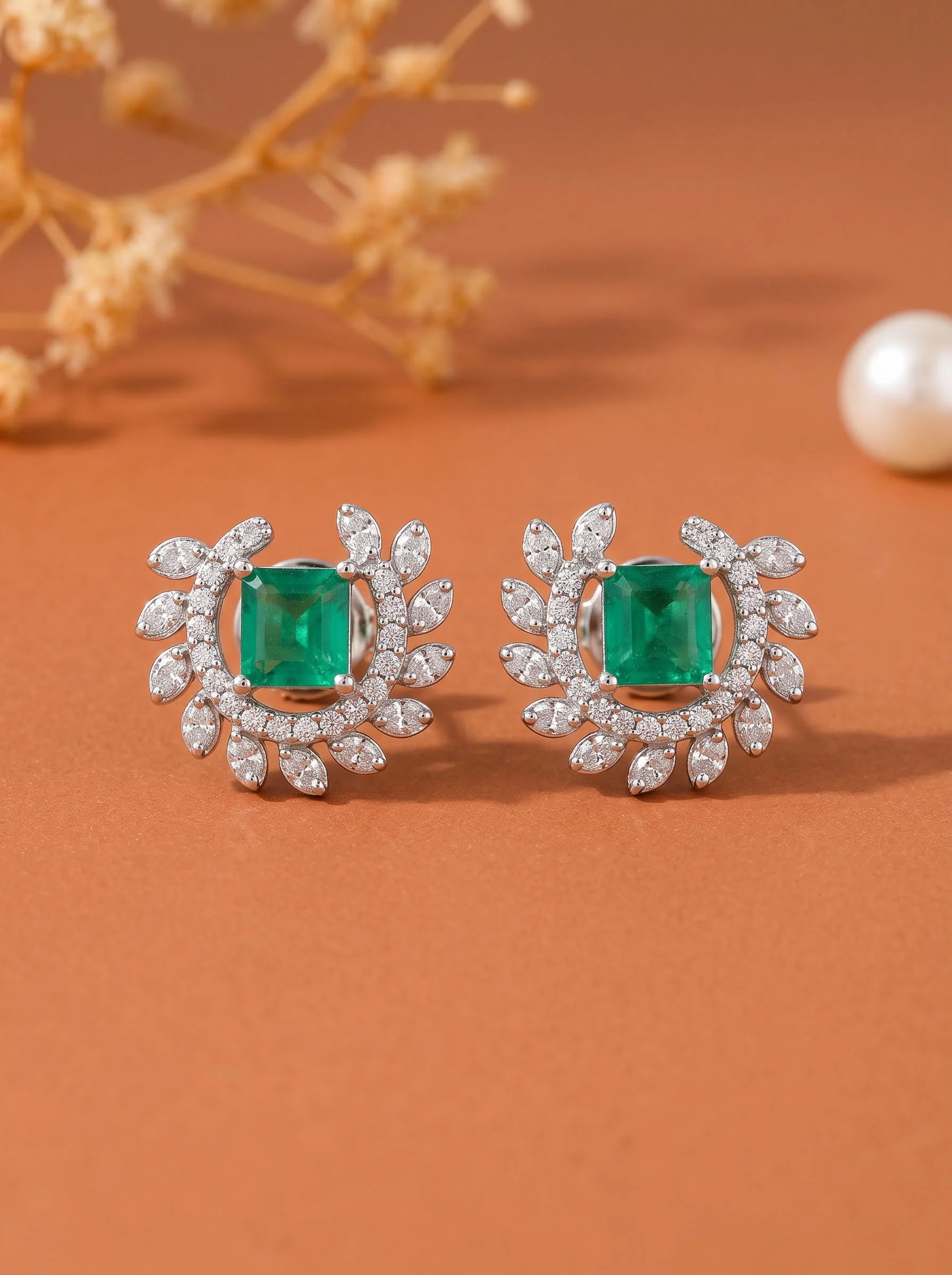 Princess Cut Green Stud Earrings