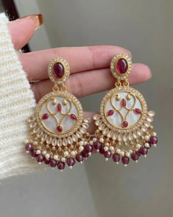 Ruby Beaded Chandbali Earrings
