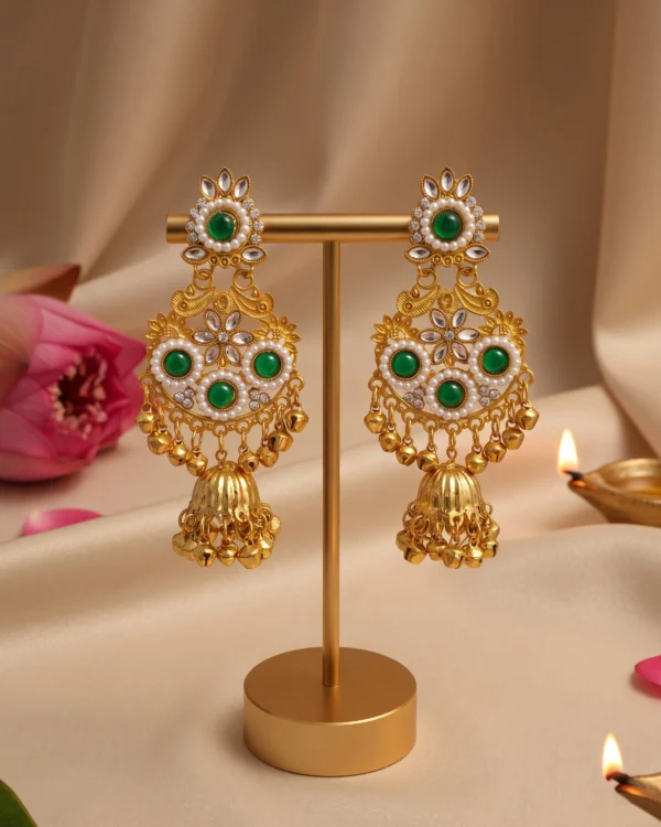 Green Kundan Jhumka Earrings