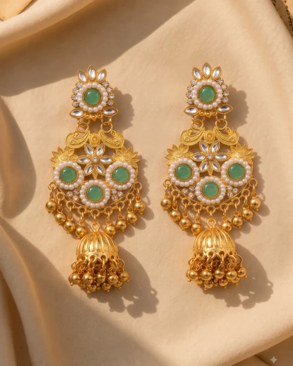 Mint Green Kundan Jhumka Earrings