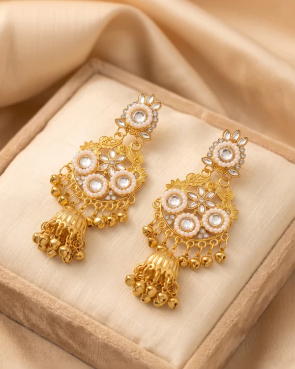 Pearl Kundan Jhumka Earrings