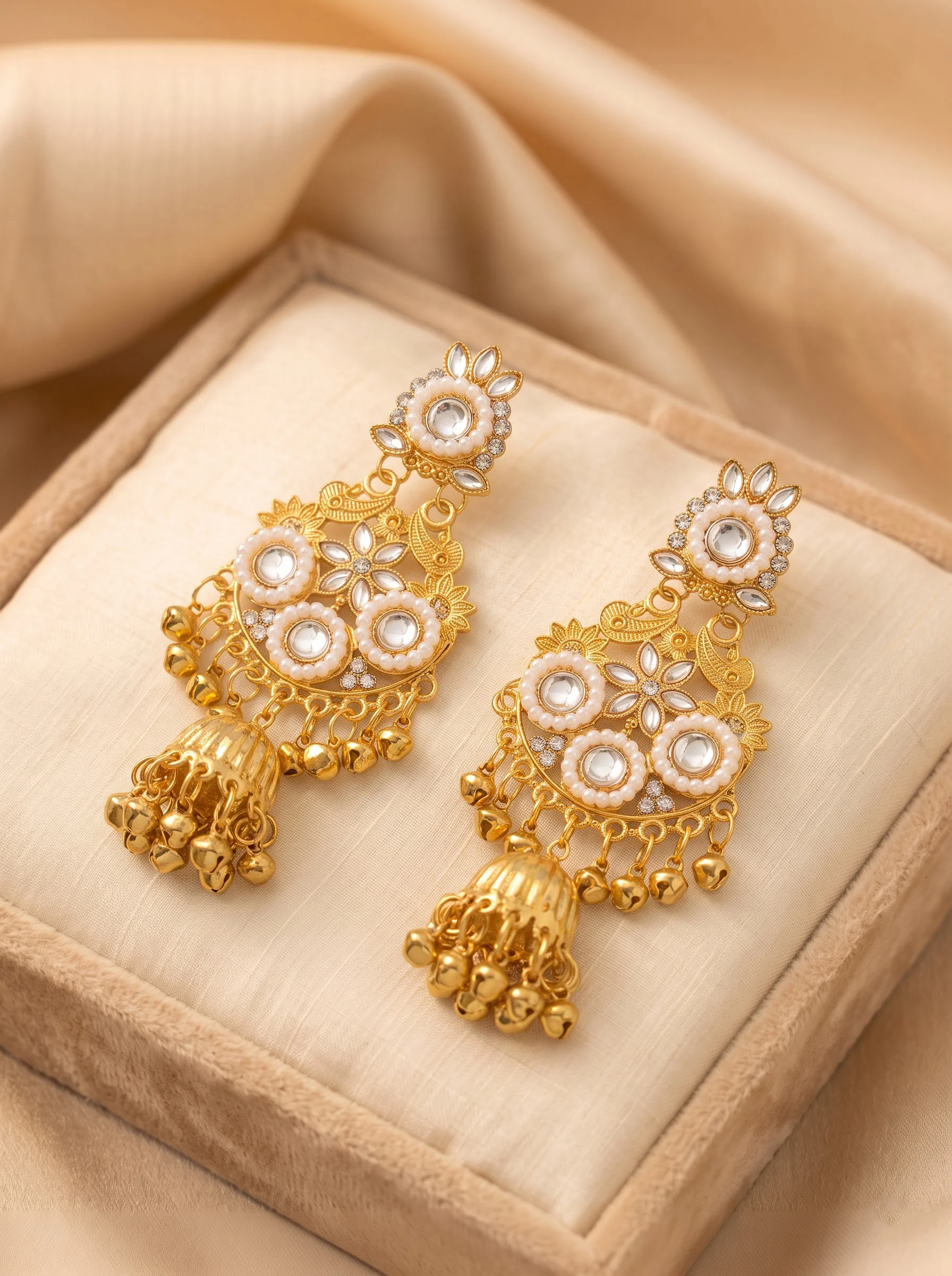 Pearl Kundan Jhumka Earrings