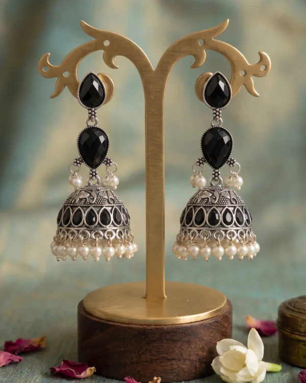 Midnight Noor Oxidised Jhumka Earrings