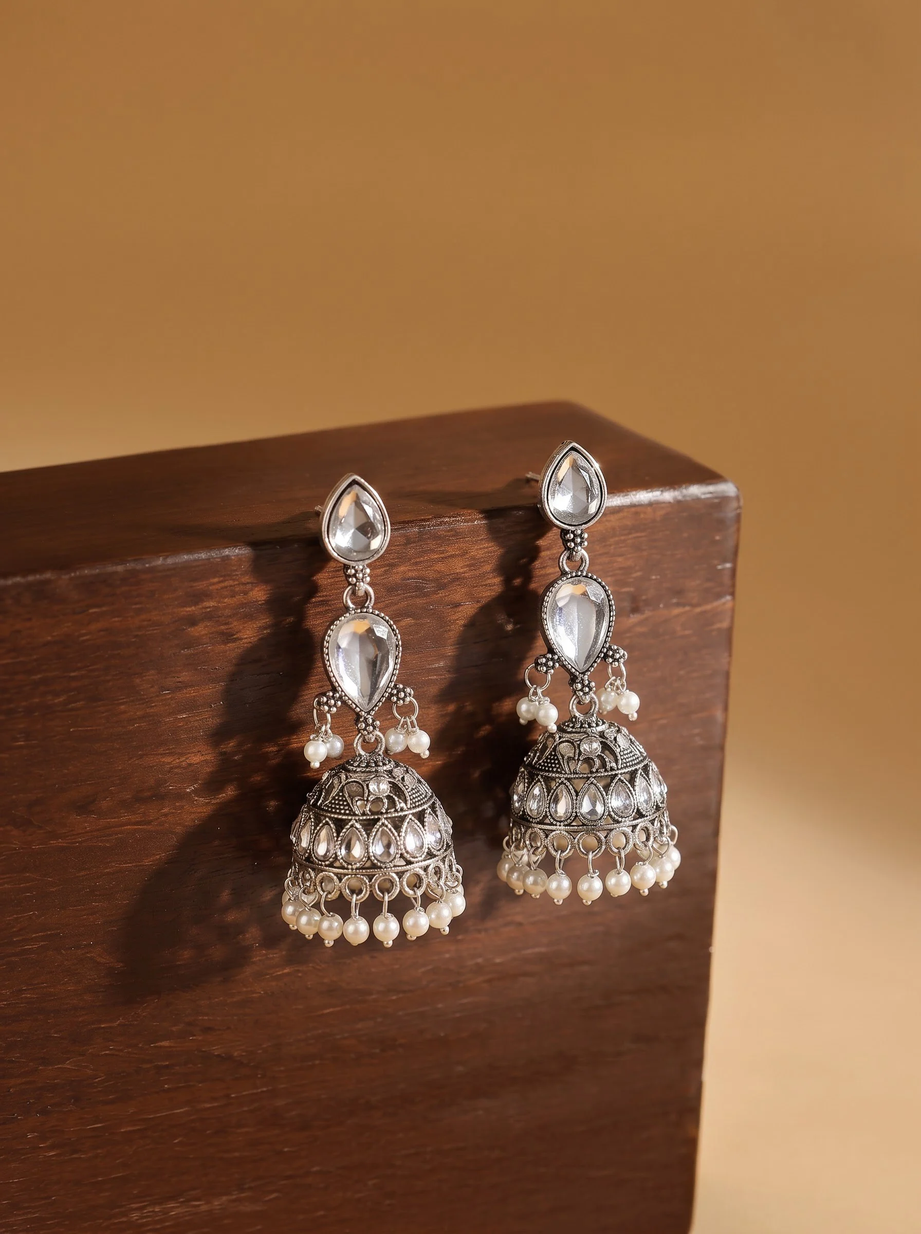 Mint Stone Oxidised Jhumka Earrings - Image 5