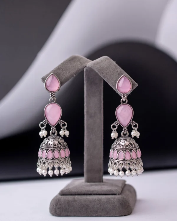 Blush Nazakat Oxidised Jhumka Earrings